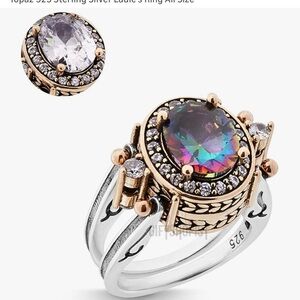 Mystic Topaz Halo Sterling Silver Ring - Two-Tone and Two-Sided Rose & Silver